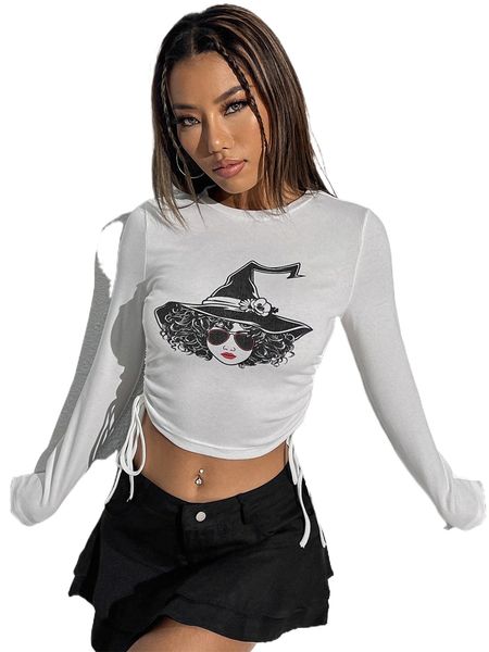

x honeychix figure graphic drawstring side tee e2og#, White