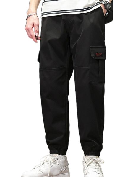 

men patch detail flap pocket cargo pants j8wx#, Black
