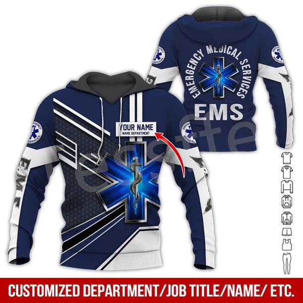 Tessffel Nome personalizzato Tecnico di emergenza EMT EMS Paramedico 3DPrint Uomo Donna Harajuku Casual Pullover Giacca con cappuccio X1 220706