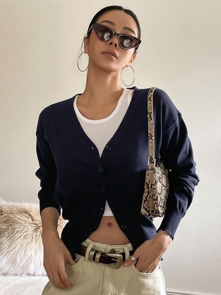 

dazy drop shoulder button up cardigan r7x2#, White;black