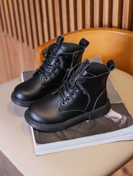 

boys side zip combat boots she, Black;grey
