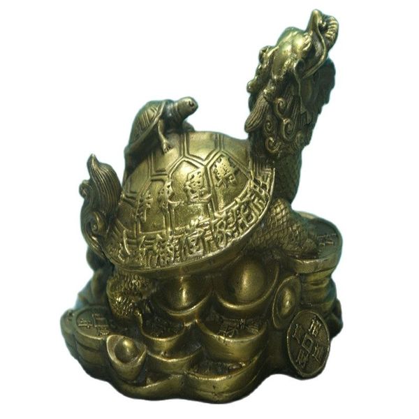 

fine old china unique copper carved dragon turtle beast auspicious statue, Black