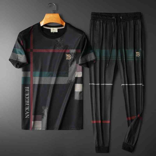 

2022 summer high-end men's round neck short sleeve t-shirt set pants sportswear streetwear women's clothing summer 50% off, Gray