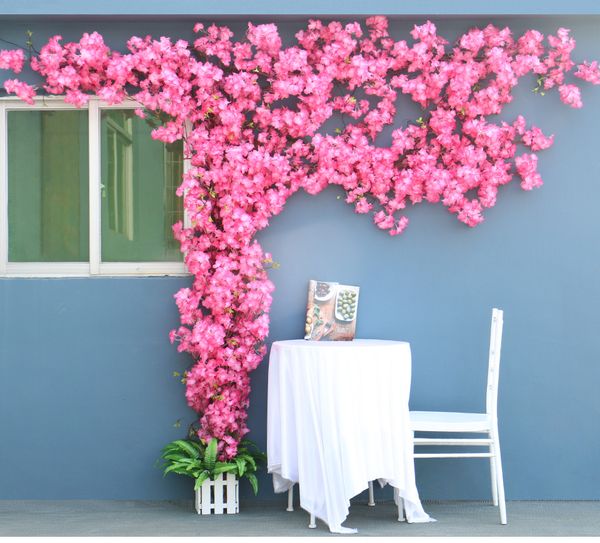 Neue Luxus DIY Kirschblüte Baum Rattan Blume Wand Künstliche Sakura Gefälschte Pflanzen Wand Weihnachtsbaum Hochzeit Home Decor