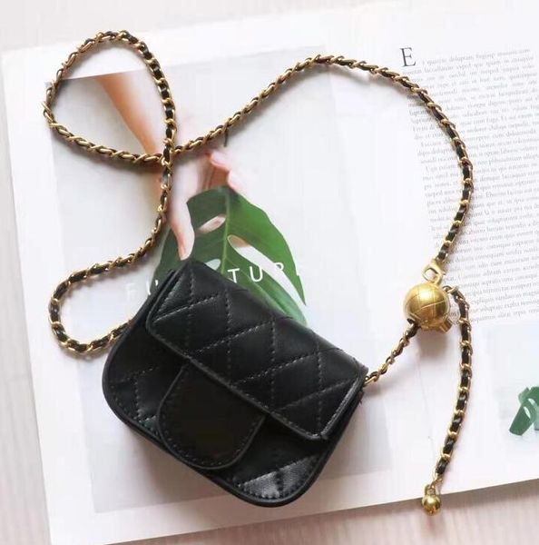 Moda Bayan Küçük Bel Çantası Siyah Deri Klasik Basit Ayarlanabilir Zincir Lüks Tasarımcı Mini Messenger Çanta Ruj Kulaklık Anahtar Kutu
