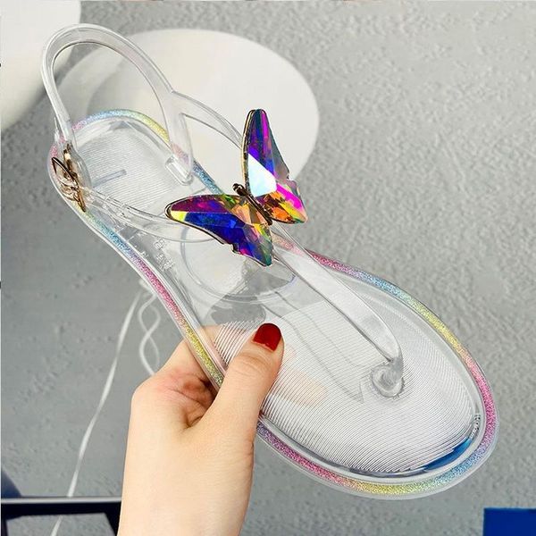 Sandalen Sommer Schmetterling Diamant Gelee Schuhe Hausschuhe Damen Flache Outdoor Freizeit Strand Transparente Kristall Elegante SandalenSandalen