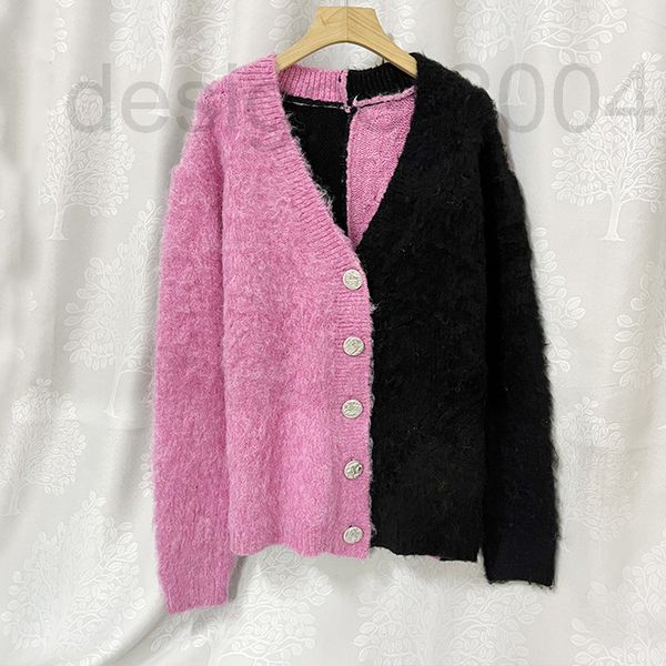 

women's sweaters designer design sense mohair asymmetric contrast color v-neck knitted cardigan lazy temperament thin loose sweater coa, White;black
