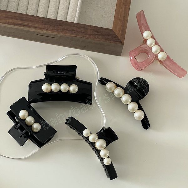 

woman girls elegant pearl hair claws crab hairpins barrettes women hair accessories clips hairgrip headwear ornaments, Slivery;white