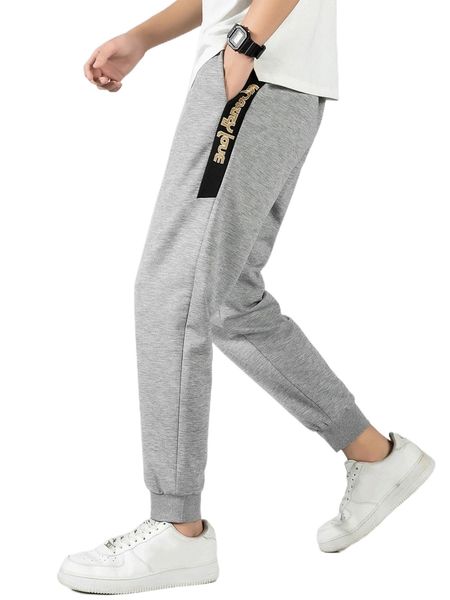 

men contrast letter side seam drawstring waist sweatpants 13rh#, Black