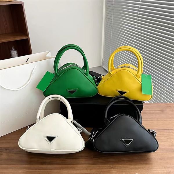 

double zipper triangle bag pu leather mini tote girls women hand bag p designers clutch luxury designer brand bags fashion crossbody shoulde, Black