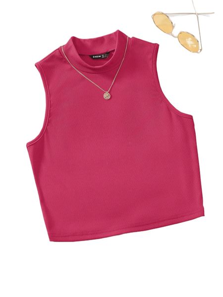 

mock neck rib-knit tank w3nb#, White