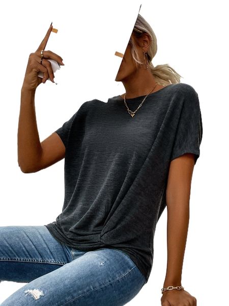 

batwing sleeve twist hem 49ua#, White