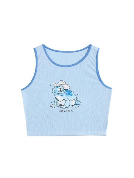 

romwe x elizabeth graham frog print ringer tank d2be#, White