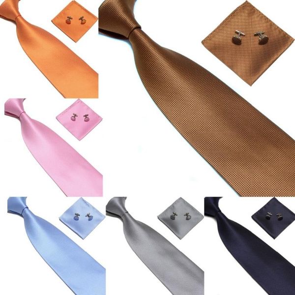 Fliegen-Krawatten-Set, 15 Farben, dunkel kariert, garngefärbt, 10 cm, Taschentuch, Manschettenknöpfe, Herren-Business-Taschentuch, dreiteilig