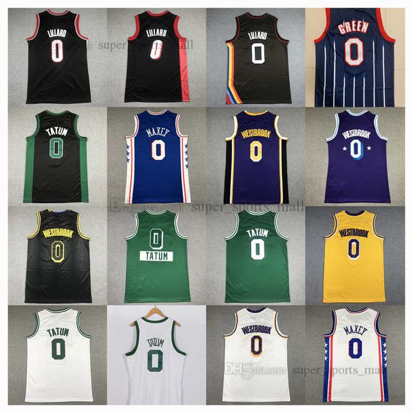 

retro basketball jerseys jayson damian tatum lillard russell tyrese westbrook maxey stitched jersey mens s-xxl, Black;red