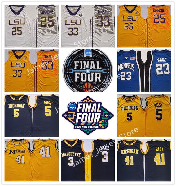 

ncaa final four 4 basketball jerseys 25 b.sim mons jersey lsu tigers white marquette golden eagles blue 3 dwyane wa de memphis 23 rose jerse, Black