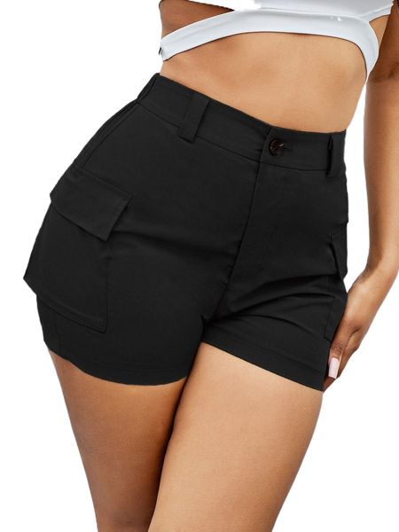 

sxy solid flap pockets utility shorts y6hd#, White;black