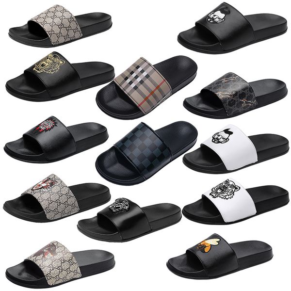 

2022 luxury brand men designer slippery slides avatar cartoon grid pattern shoes slide summer fashion wide flat sandals slipper flip flop, Black