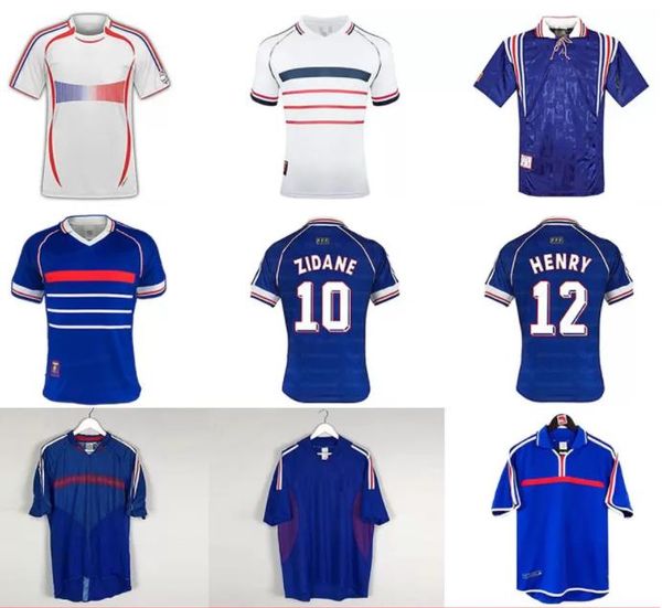 Maglie da calcio retrò 1998 10 # ZIDANE 12 # HENRY Ribery MAILLOT DE FOOT 98 uniformi Calcio 1996 2000 2002 2004 2006 Maglia Hommes