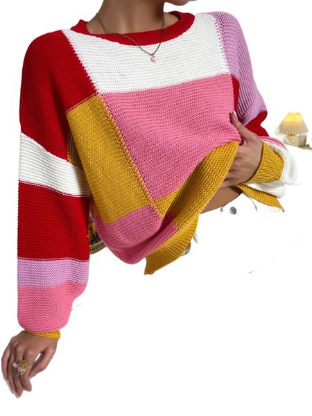 

colorblock drop shoulder sweater 18xf#, White;black