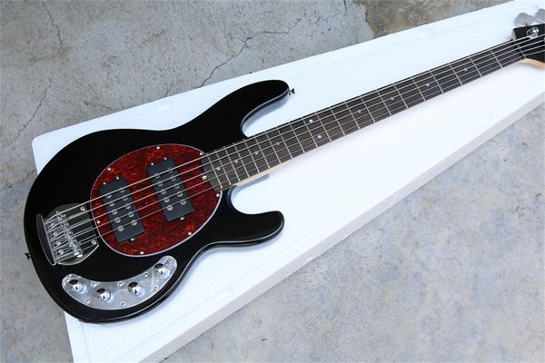 

factory custom black 5-strings electric bass guitar with rosewood fingerboard,chrome hardware,red pearl pickguard,can be customized