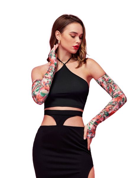 

x tainted love tie backless crop halter with detached sleeves u9sy#, White