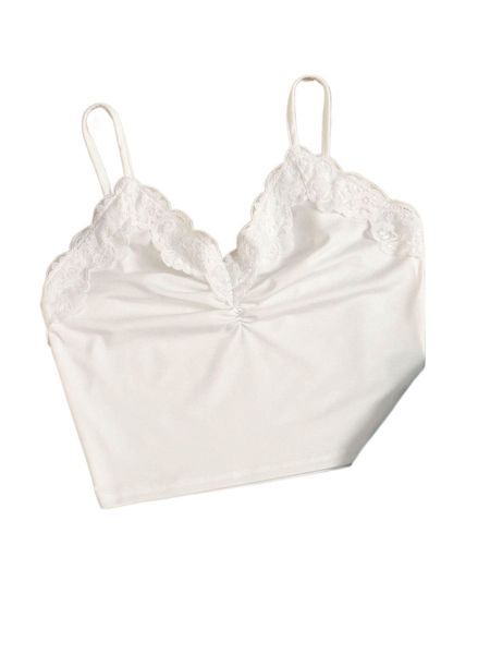 

contrast lace ruched cami f4jb#, White