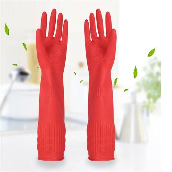 Luvas de borracha flexível de borracha flexível Lavagem de prato vermelho Lavagem longa para suprimentos de limpeza doméstica Plantio de cozinha ao ar livre