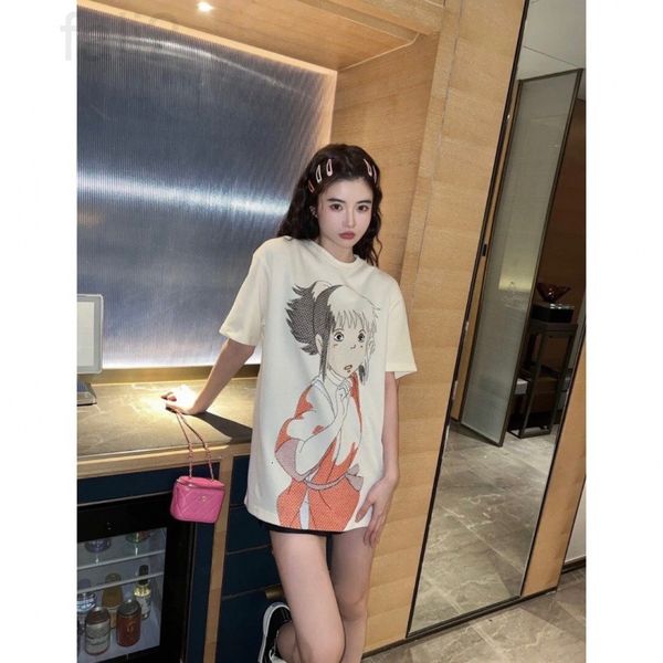 

women's t-shirt designer chaopai 22 early spring new chihiro embroidery pattern soft waxy white round neck loose pullover short sleeve