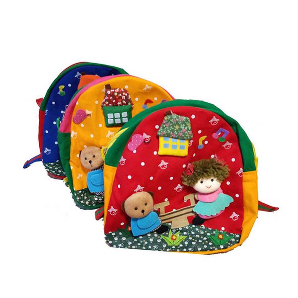 

kids baby cartoon school bag puzzle patchwork backpack for kindergarten girls boys handmade cloth bag cotton colorful bags