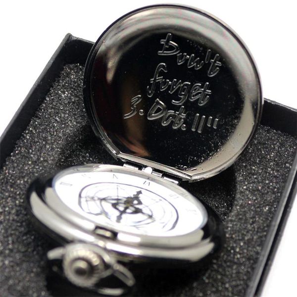 Cep Saatleri Siyah Fullmetal Alchemist Watch Quartz Kolye Deri Zincir Kutu Çantası Relogio de Bolso Erkekler İçin Hediyeler Setleri