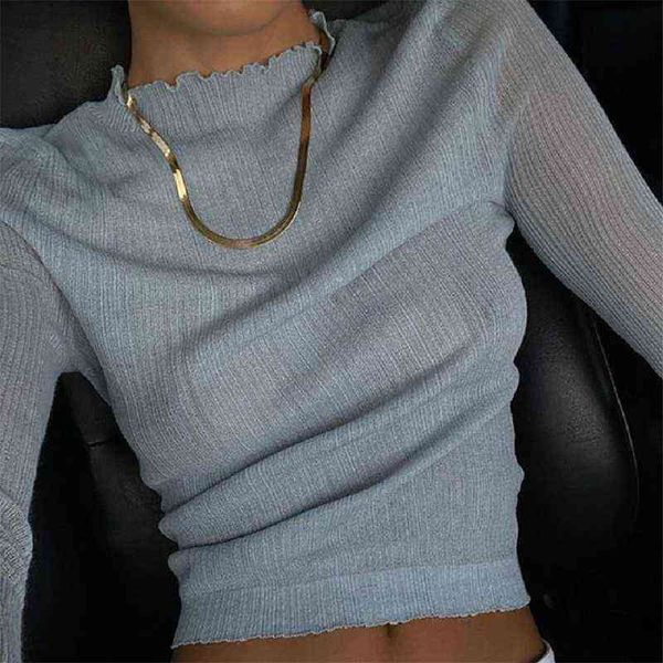 

women's high street harajuku perspective mesh long sleeve turtleneck wom t220823, White