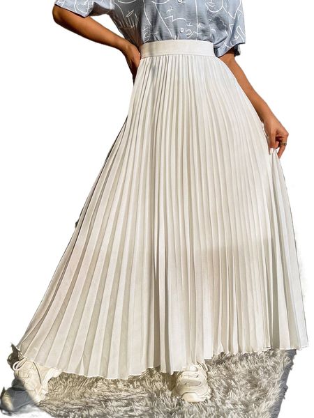 

high waist maxi pleated skirt q6em#, Black