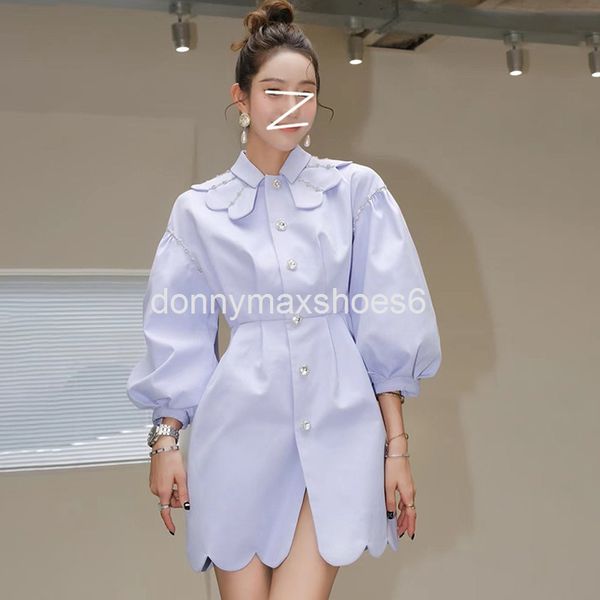 

casual dresses design sense diamond studded bow dress 21 autumn winter style niche chic waist closing slim lantern sleeve a-line skirt, Black;gray