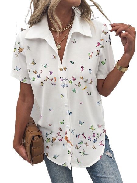 

b.utterfly print b.utton f.ront b.louse x3zw#, White