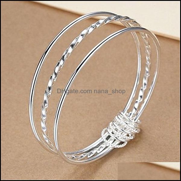 

bangle fashion classic ladies triple coil bracelet sterling sier plated three rings lives worlds jewelry drop delivery 2021 bracelets dhtvv, Black