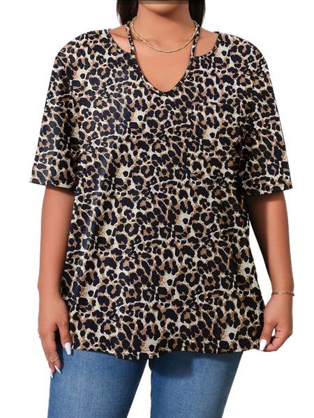 

plus leopard print tee z9cb#, Black