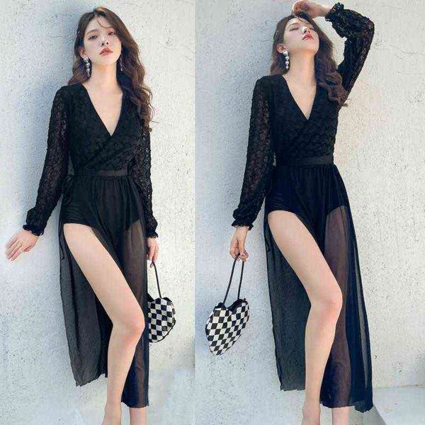 

designer women's swimsuit bikini korean net red female fairy pure dire flat corner two-piece set two wear conservative thin belly cover, White;black