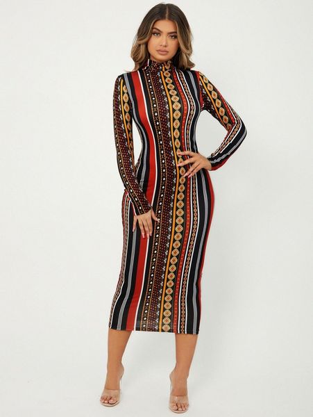 

sxy geo & striped print bodycon dress y0ur#, Black;gray