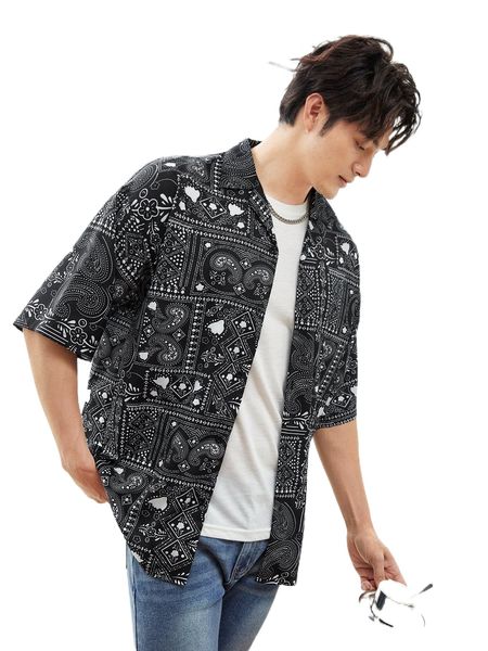 

men floral & paisley print shirt e92f#, White;black