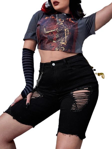 

plus ripped high waist denim shorts a0jg#, White;black