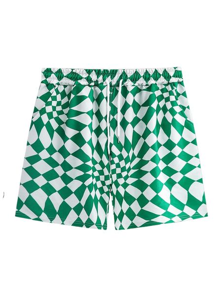 

romwe guys geo print drawstring shorts 62xj#, White;black