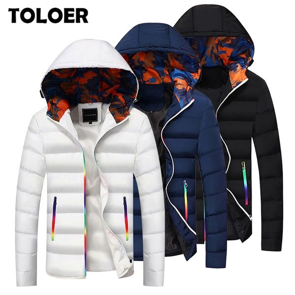 

brand jacket men winter jackets fashion casual slim thick warm coat mens cotton hooded parkas male casaco masculino 220804, Black