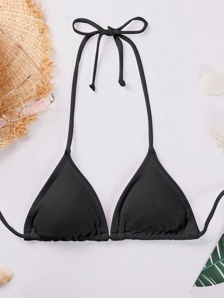 

rib triangle bikini p5lk#, White;black