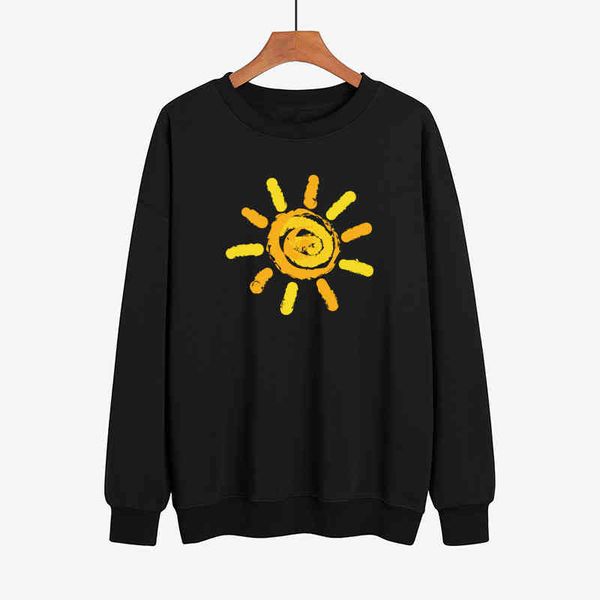

2022 autumn and winter new sun printed round neck sweater, Black