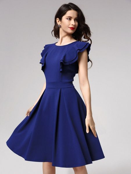 

miusol ruffle trim zip back fold pleat dress b9px#, Black;gray