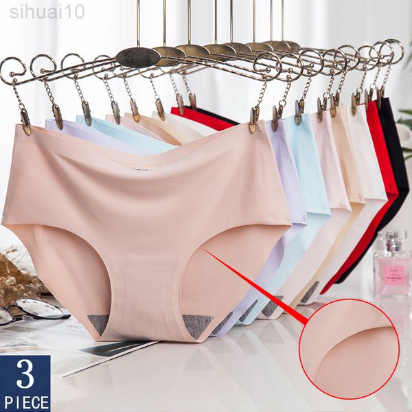 

3 pcs/set women seamless briefs silk mid waist underwear for female short xxl large size women briefs underpant lingerie l220801, Black;pink