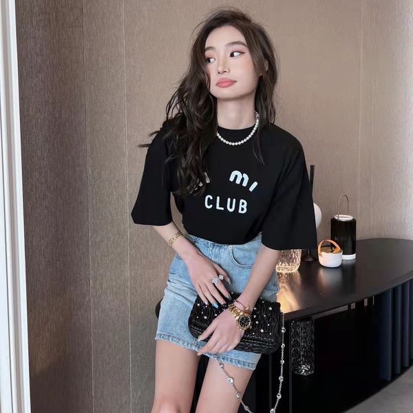 

women's t-shirt designer 2022 spring and summer new letter towel flocking printing knitted women's loose thin half sleeved t-shirt, White