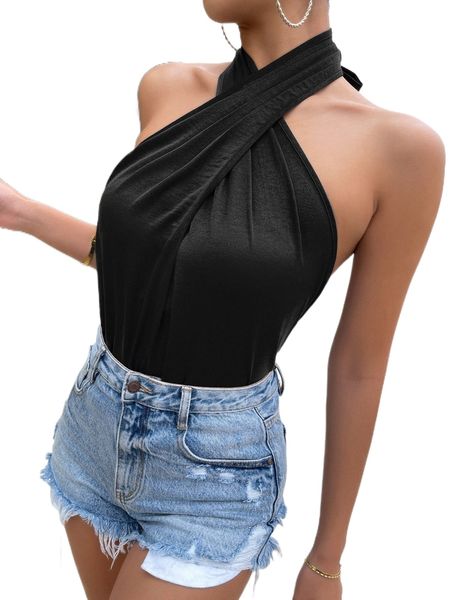 

criss cross backless halter 66hv#, White