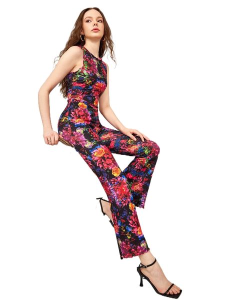 

x meg capaldi-tallon floral print lettuce trim tank & bootcut leg pants h3ff#, White